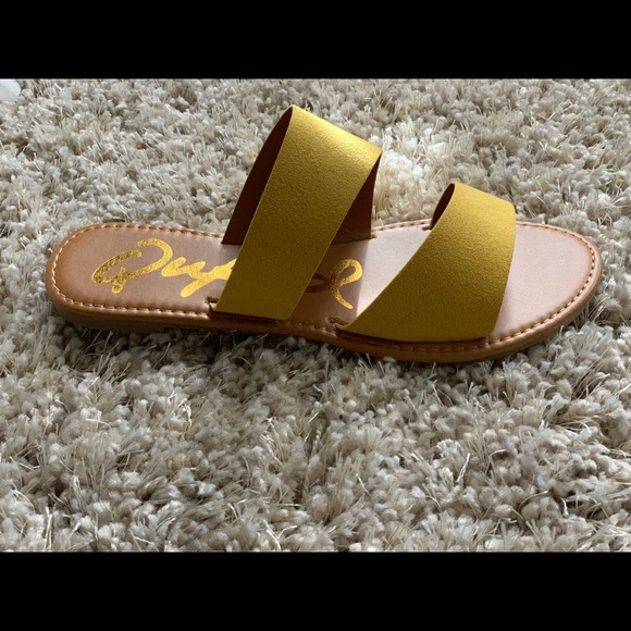 Athena Yellow Suede 2 Band Asymmetrical Sandal - Picture 3 of 3